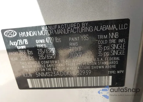 2019 Hyundai Santa Fe Se из США, поврежденный, VIN 5NMS23AD0KH032939